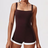 Women's Seamless Yoga Jumpsuit - Quick-Dry Color Block Naked Feel Bodysuit & Cut-Out Backless Straps for Running Fitness Workout