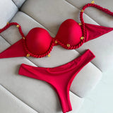 Push Up Bikini Women 2025 Sexy Swimsuit Floral Swimwear Female Bandeau Biquini Solid Swimming Suit Beachwear Bathing Suit Outfit