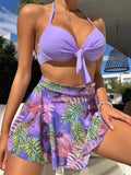 3 Piece Tropical Bikini Halter Push Up Swimsuit & Beach Shirt Swimwear Women 2026 Bathers Bathing Swimming Suit Female Beachwear