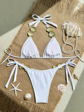 XS - L Metal Shell Halter Strappy Bikini Female Swimsuit Women Swimwear Two-pieces Bikini Set Bather Bathing Suit Swim Beachwear