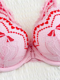 Sweet Lace Trim Splice Love Heart Women Sexy bras Trendy Lovely Beautiful Back Push up Ladies Lingerie Comfort Underwire bra