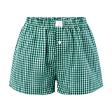 Women’s Plaid Print Shorts Elastic Low Waist Button Front Lounge Shorts Boxers Streetwear