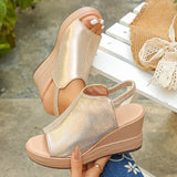 2025 New Gold Wegdes Sandals Women Summer Plus Size Chunky Platform Sandles Woman Elastic Back Strap High Heel Sandalias Mujer