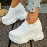 Breathable Mesh Chunky Platform Sneakers Women Plus Size 42 Thick Bottom Sport Shoes Woman Black White Knitting Walking Shoes