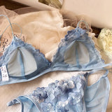 French Niche Lingerie Set Embroidered Mesh Triangle Cup Wireless Bralette Retro Thin Sexy Comfort Bra Australia MOYISU Sexy Bra