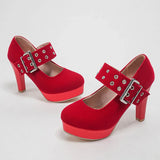 2026 Big Size 33-43 Retro Black Office Lady Buckle Strap Mary Janes Platform Pumps Elegant Red 10.5cm High Heels Shoes Women