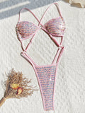 Shiny Sequins Cross Backless Micro String One Piece Swimsuit Women Swimwear Female Monokini High Cut Out Bathing Suit Swim Lady
