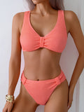 High Waist Bikini 2026 Women Sporty Swimsuit Solid Sexy Striped Swimwear Female Bathers Bathing Swimming Swim Suit Beachwear