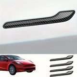 4pcs Set of Black Carbon Fiber Door Handle Covers for Tesla Model 3 & Y - Scratch-Resistant  Tape Polished Finish Amagi
