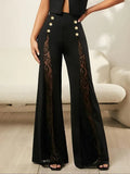2026 Women's Solid Color Lace Spliced   Flare Pants Trousers