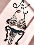 2026 Sexy Leopard Print Swimwear Women'S Split Bikini Set Woven Rope Strap Fringe Beach Women'S Two-Piece Swimsuit Bathing Suit