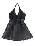 Baby Doll Black PU Leather Lace Sexy Halter Dress With Garter Belts Daring Lingerie for Women Plus Size Club Wear Ladies Dresses