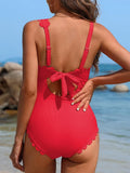 2026 Sexy Ruffle Swimsuit Women One Piece Solid Swimwear Female Bathers Bathing Swimming Swim Suit Beachwear XXL