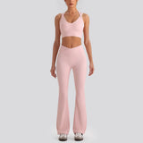Women's Yoga Exercise Sets Women Backless Sports Tank Top V Shape High Waist Wide Leg Pants Fitness Gym Running Workout Clothes