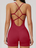 Summer New Hollow Open Back Criss Cross Yoga Jumpsuit Women Outdoor Solid Sleeveless Hip Lifting Pleate Sports Fitness Suits