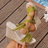 2026 Summer Green Chunky Platform Sandals Women Slip On Wedge High Heels Sandals Woman Plus Szie 43 Thick Sole Slippers Female