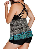 DEKA Women Plus Size Tankini Set  Floral Print Swimwear Push Up Two Piece Top+Shorts Sports Swimsuit Beachwear Bathing Suit