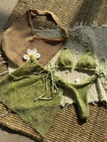 With Mesh Sarong Skirt Halter Bikini Women Swimwear Female Swimsuit Three-pieces Bikini Set Fishnet Bathing Suit Swim Beachwear