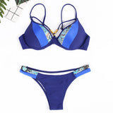 Leopard Splicing Bra Cup Bikini Women Swimsuit Female Swimwear Two-pieces Bikini Set Push Up Bather Bathing Suit Swim Beach Wear