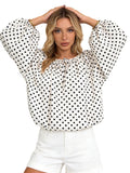 Women Puff Long Sleeve Crew Neck Spring Fall Tops Fashion Dot Print Casual Loose Fit Flowy Blouse