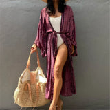 New 10 Colors Printed Long Sleeve With Belt Tunic Beach Cover Up Cover-ups Beach Dress Beach Wear Beachwear Female Women V4521