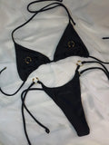 Sexy Black Bikini 2026 Women Metal Circle Ornament Push Up Tie Side Thong Swimsuit Brazilian Beach Bathing Suit Micro Swimwear