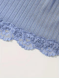 Women Ribbed Pajama Set Lace Trim Cami Top and Pants Sleepwear Soft Breathable Button Front Loungewear