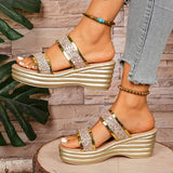 Chunky Platform Gold Sequins Sandals Women Summer Lightweight Wedges Slippers Woman Plus Size 43 Outdoor High Heel Sandles