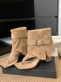 New Design Clip Toe Ankle Boot Sandals Women Fashion Suede Comfort Square Heels Hollow Out Buckle Strap Gladiator Rome Sandals