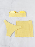 With Skirt Wrinkled Bandeau Bikini Female Swimsuit Women Swimwear Three-pieces Bikini Set Metal Ring Bathing Suit Swim Beachwear
