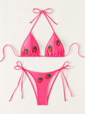 ZTVitality Sexy Halter Solid Color Stick Fruits Bikini Set Women Swmsuit Two-Piece Bandage Swimwear Bathing Suit Summer Biquini