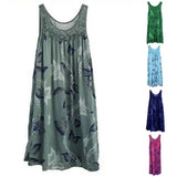 Mini Dress Floral Printed Lace Stitching O-Neck Sleeveless Women Summer Loose Tank Dress