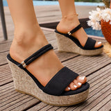 Plus Size 43 Chunky Wedges Sandals Women 2026 Summer Slip On Platform High Heels Sandals Woman Peep Toe Thick Sole Slippers