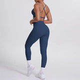 Women's Seamless Yoga Set Cross Back Sports Bra & High Waist Booty Lifting Yoga Leggings Gym Running Fitness Workout Outfit