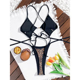 S - XL Leopard Extreme String Mini Micro Thong One Piece Swimsuit Women Swimwear Female Padded Bather Bathing Suit Swim K7067
