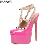 Summer New Fashion Thick Sole Sandals Thick High Heel Riveted Sexy Fashion Show Banquet Party Large Women's Shoes