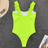 Sexy White Frill Trim Ruffled Ribbed Female Swimwear One Piece Swimsuit Women Monokini High Cut Bather Bathing Suit Swim Lady