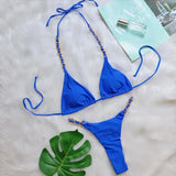 5 Colors Sexy Bikini Women Solid Swimwear Swimsuit Metal Chain Weave Straps Bikinis Set Bathing Suit Beach Bikini Female Thong