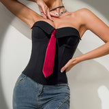 Spring Summer Women's Tank Top 2026 New Sexy Strapless Crop Top Fashion American Style Fishbone Corset Lady Night Club Camisole