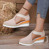 Women Closed Toe Wedge Sandals Summer Fashion Solid Color Pointed Elastic Band Elegant Comfortable Sandals for Women