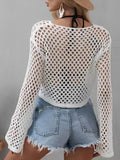 Mesh Crochet Beach Shirt Women Solid Cover Up Ladies Long Sleeve Tops 2026 Sexy Beachwear Bathers Swim Bathing Suit