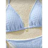 High Cut Leg Two-Pieces Bikini Set Bather Bathing Suit Swim Wrinkled Crinkled Halter Bikini Women Swimwear Female Swimsuit M125