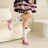 Big Size 43 High Quality Women's y2k Block High Heels Sweet Strawberry Print Mary Jane Pumps Black Pink Platform Lolita Shoes
