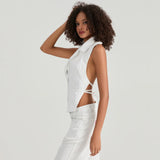 Women's Summer Halter Neck Tops Fashionable Solid Color Sleeveless Deep V Neck Open Back Slim Fit Vest for Party Daily Wear