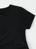 Short Sleeves Two Pieces Swimsuit Women Tankini 2026 Black Zipper Swimwear Female Beach Wear Bathers Bathing Swimming Swim Suit
