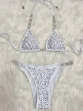 Shiny Sequins Rhinestone Bikini Women Swimwear Female Swimsuit Two-pieces Bikini set Metal Chain Halter Bather Bathing Suit Swim