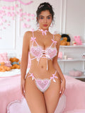 Sexy Women Transparent Low Waist Lace Transparent Thong Lace Trimmed Mesh Splicing Bowknot Strap Bikini For Woman Elegant ZS5J