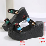 Fashion Gems Chunky Wedges Sandals Women Summer Plus Size 43 Platform Slippers Woman 2026 Gold Super High Heeled Sandalias Mujer