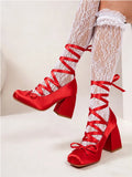 2026 Plus Size 43 Retro Red Lolita Ankle Wrap Pumps Sweet 5cm Med Square Heels Gothic Cosplay Ballet Mary Janes Shoes Women