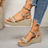 Plus Size 43 Wedge Heels Women's Sandals Summer Woven Ankle Buckle Platform Sandles Women Lightweight Thick Sole Rome Sandalias